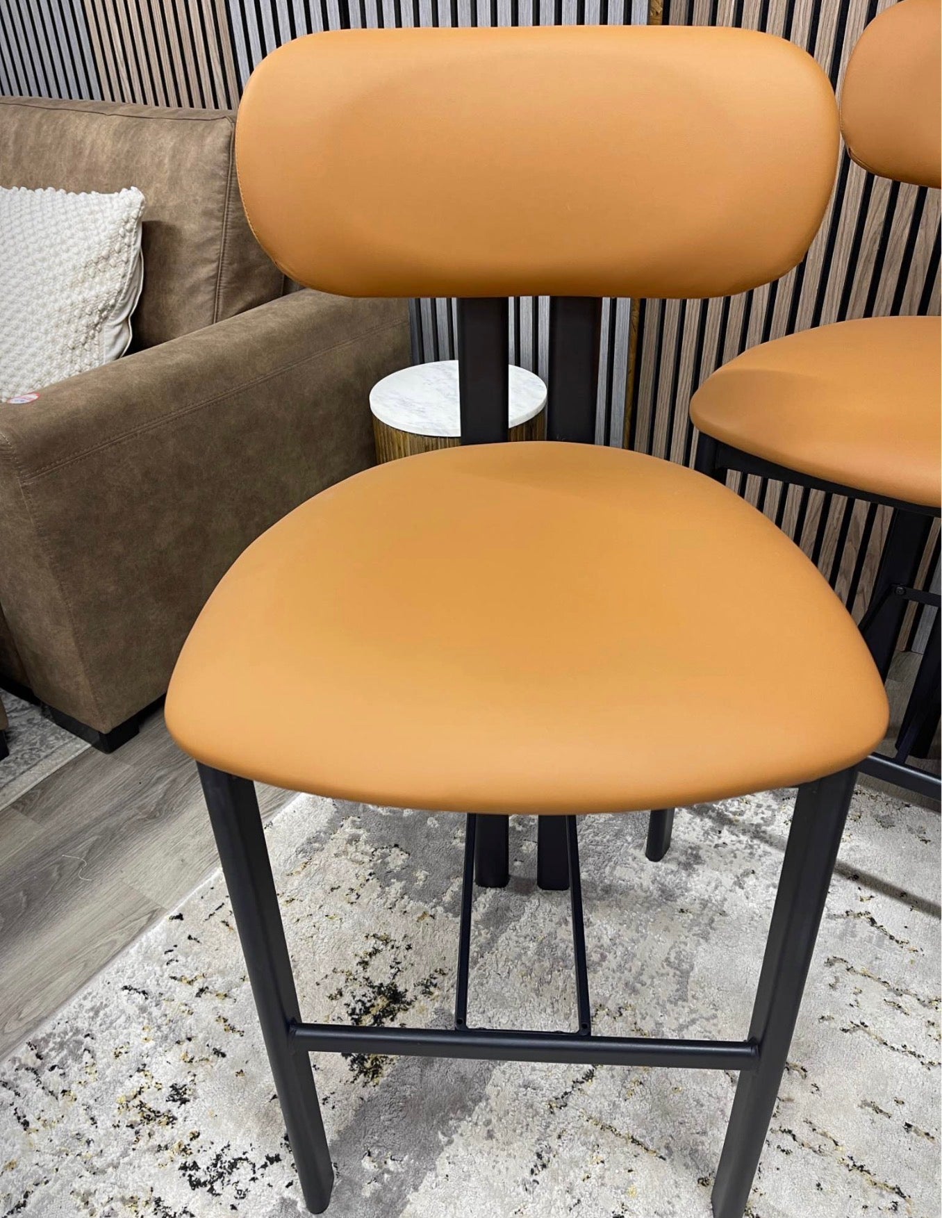 Tan Faux Leather Barstools x4