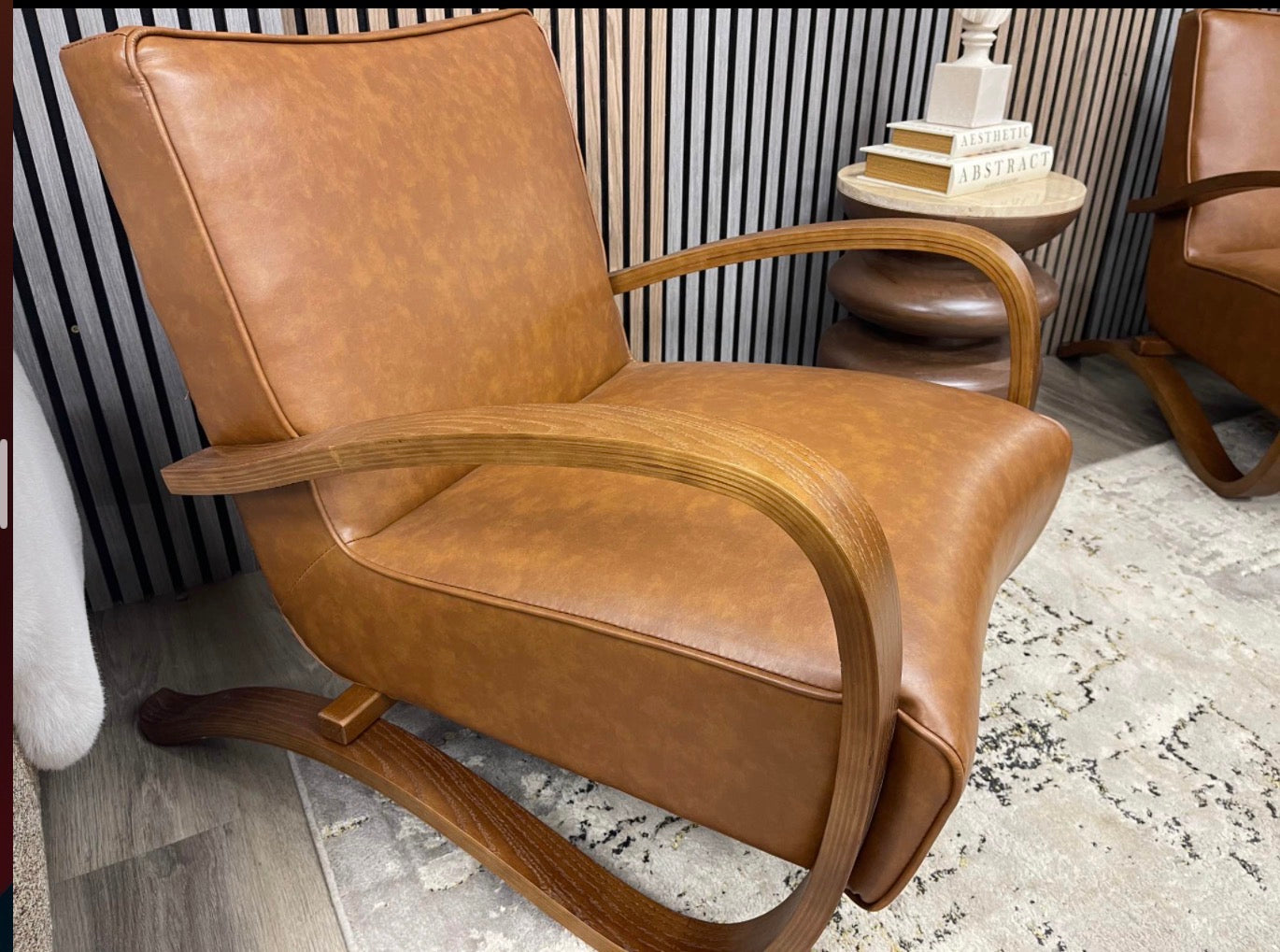 Set Of 2 Vintage Tan Faux Leather Accent Chairs
