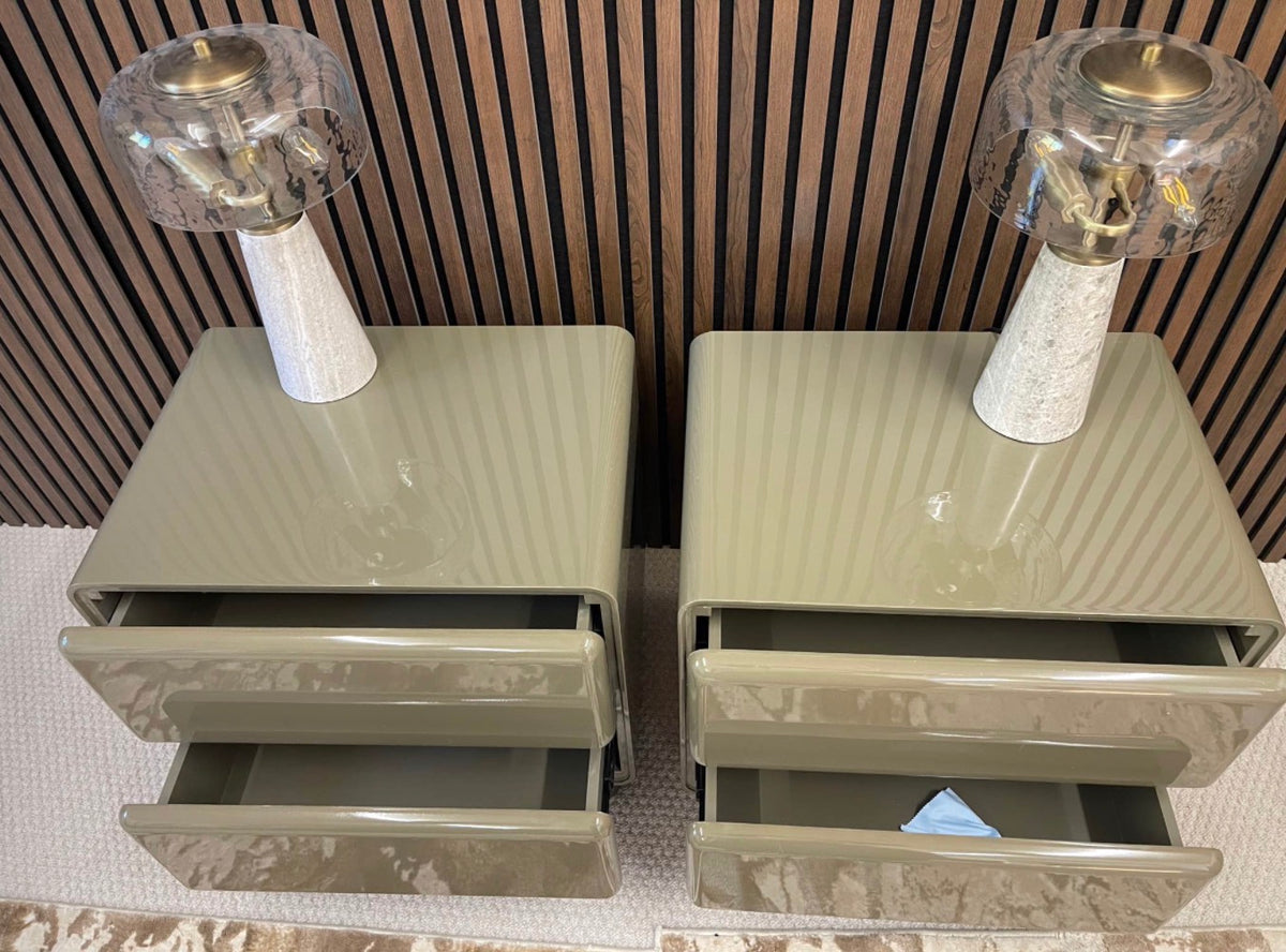 Set Of 2 High Gloss Moss Green Bedside Tables