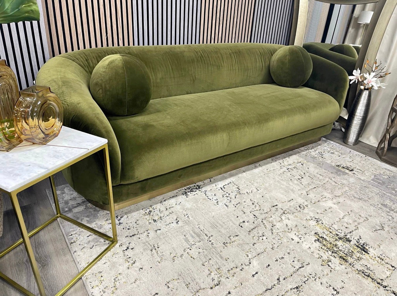 Valentin Moss Green Velvet 3 Seater Sofa