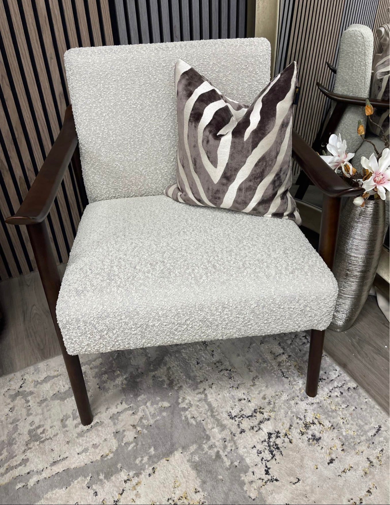 Set Of 2 Lola Speckled Stone Boucle Accent Chairs