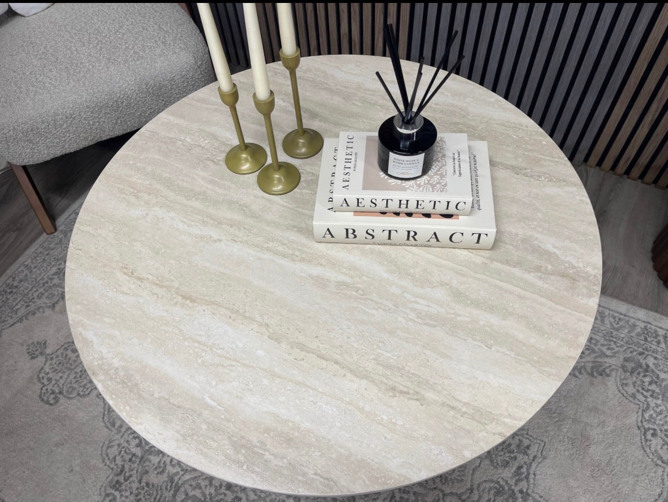 Round Stone Top Coffee Table