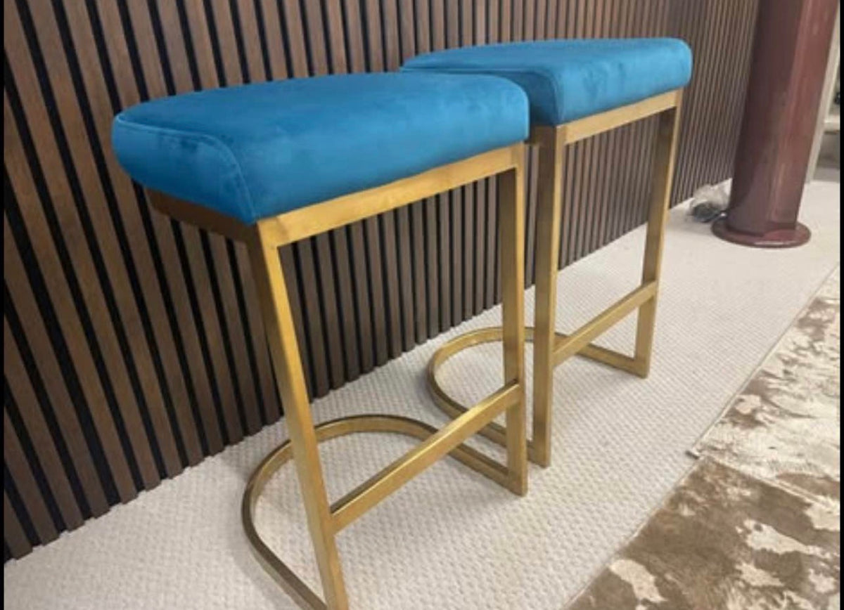 Teal Velvet Kitchen Stools x2