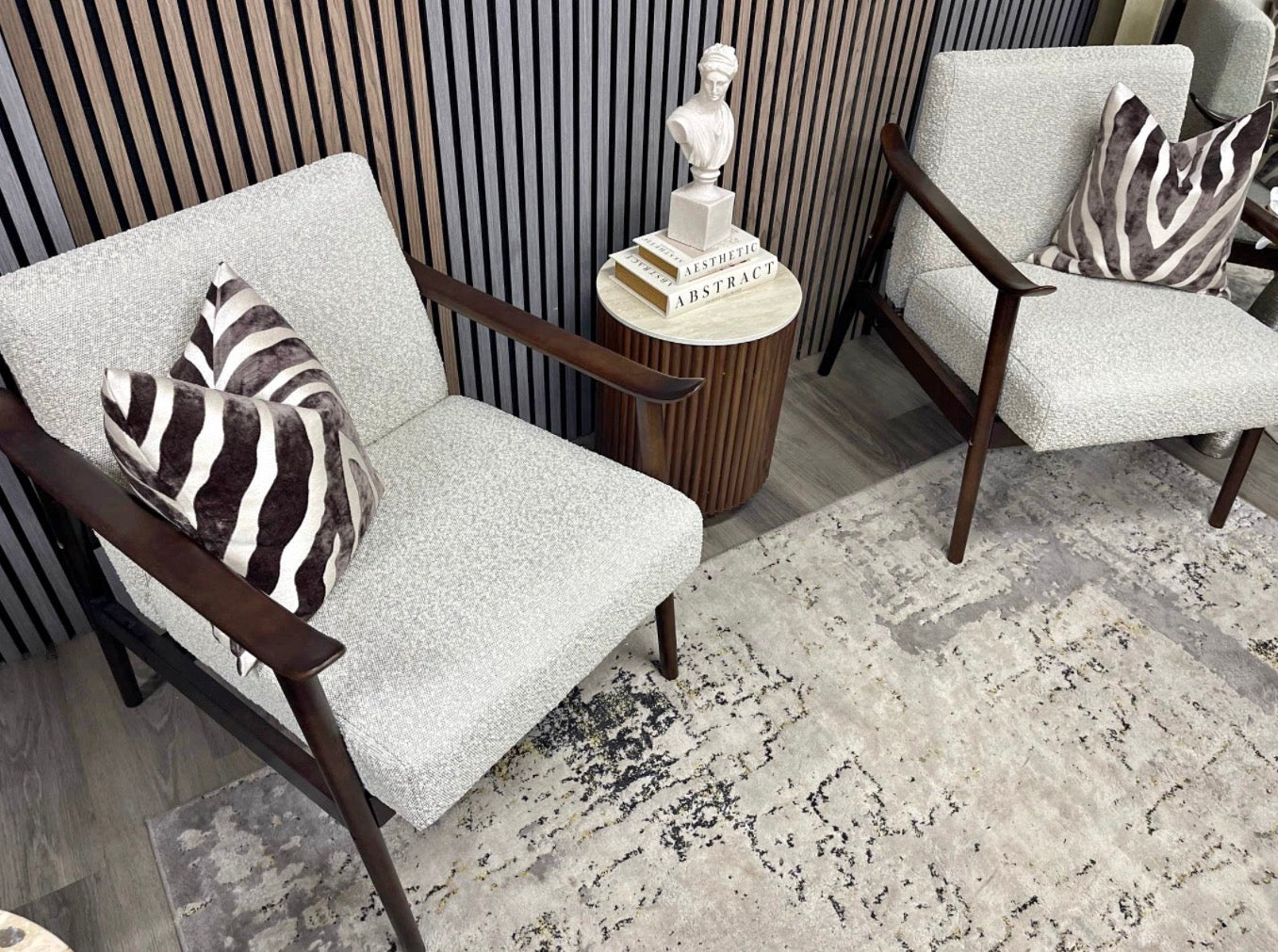 Set Of 2 Lola Speckled Stone Boucle Accent Chairs