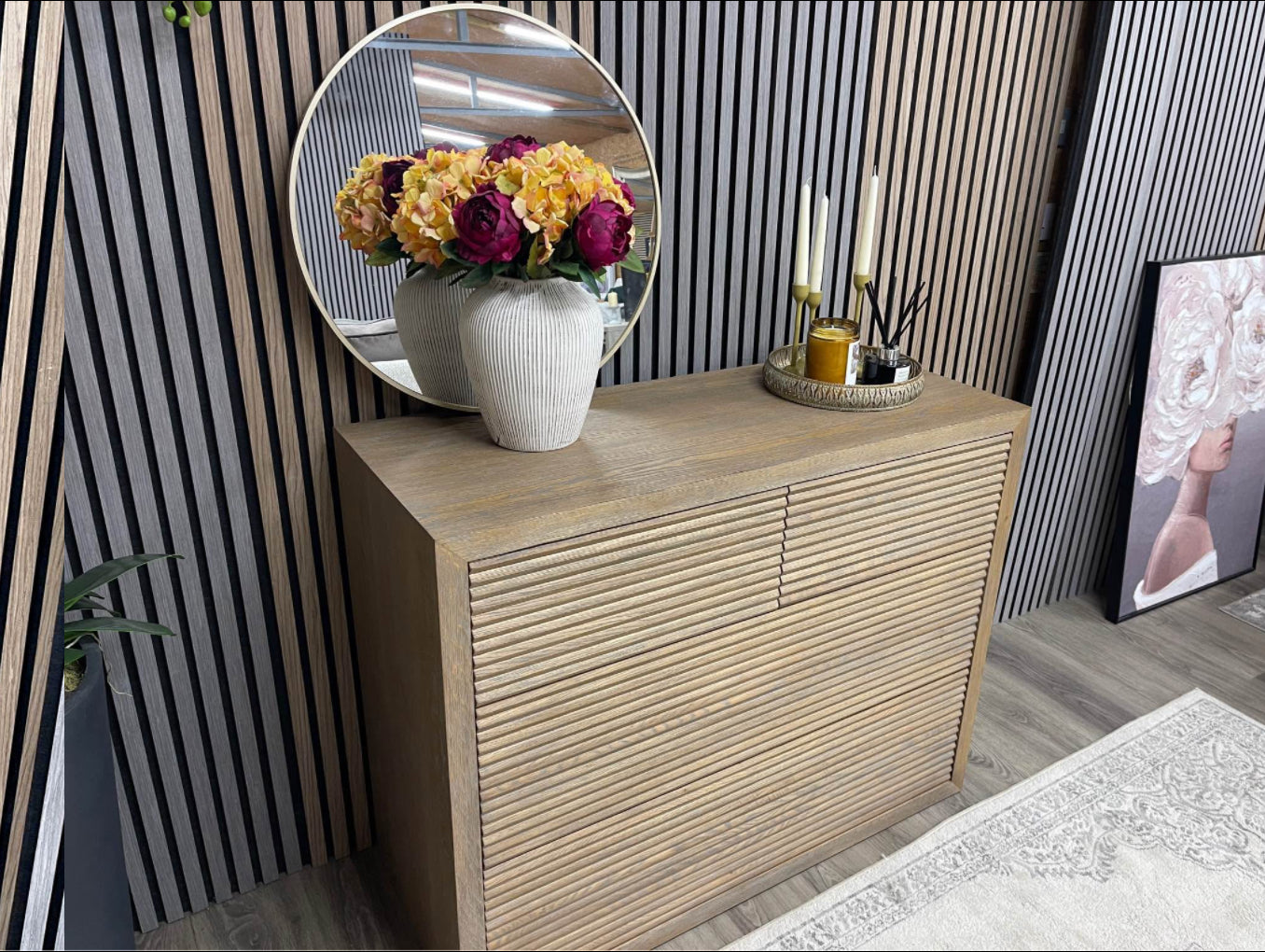 Ribbed Oak Chest Of Drawers