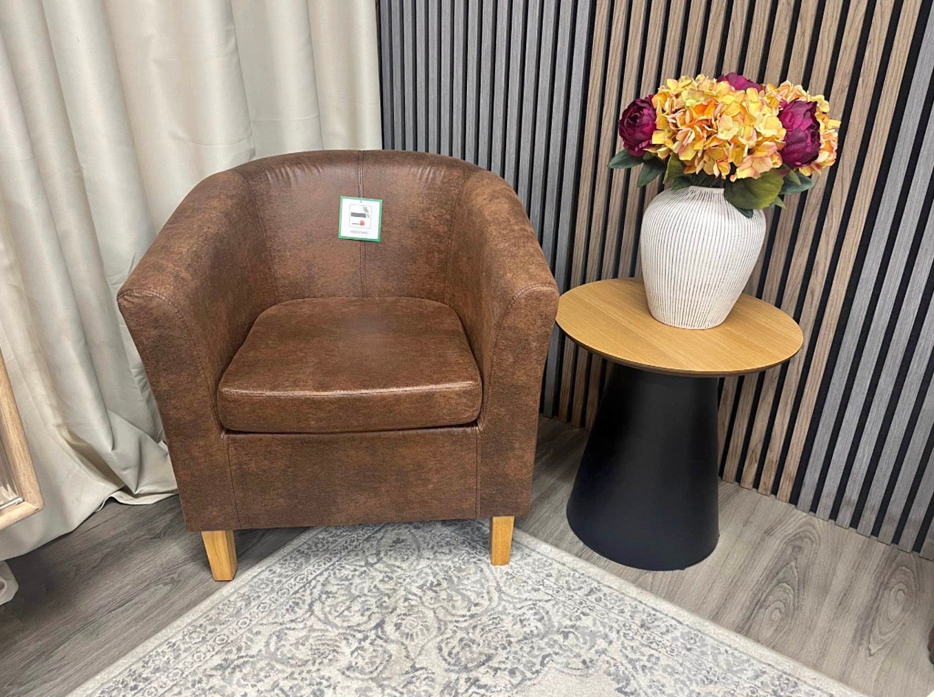 Brown Faux Leather Tub Chair