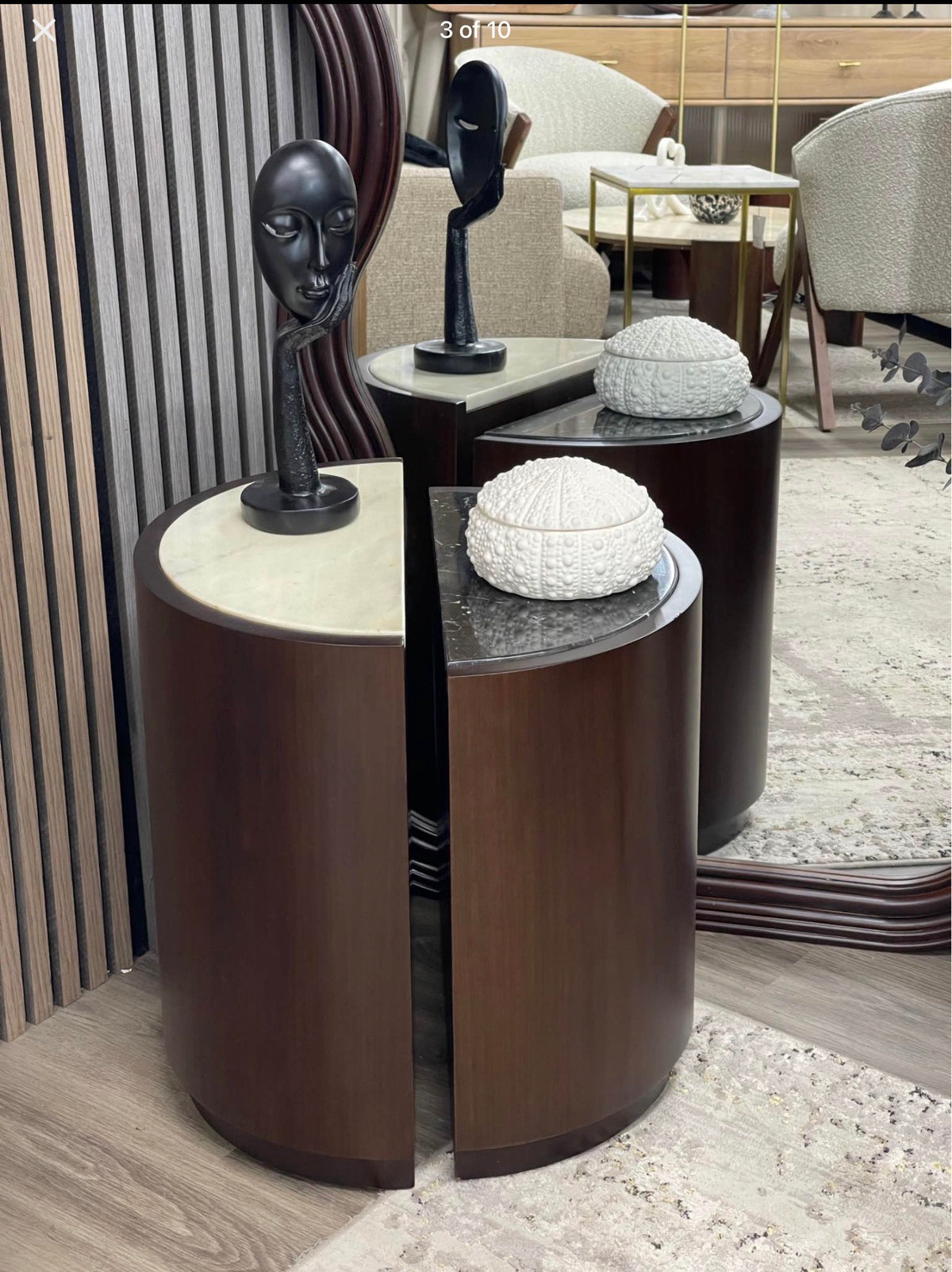 Natural Wood And Marble Side Table