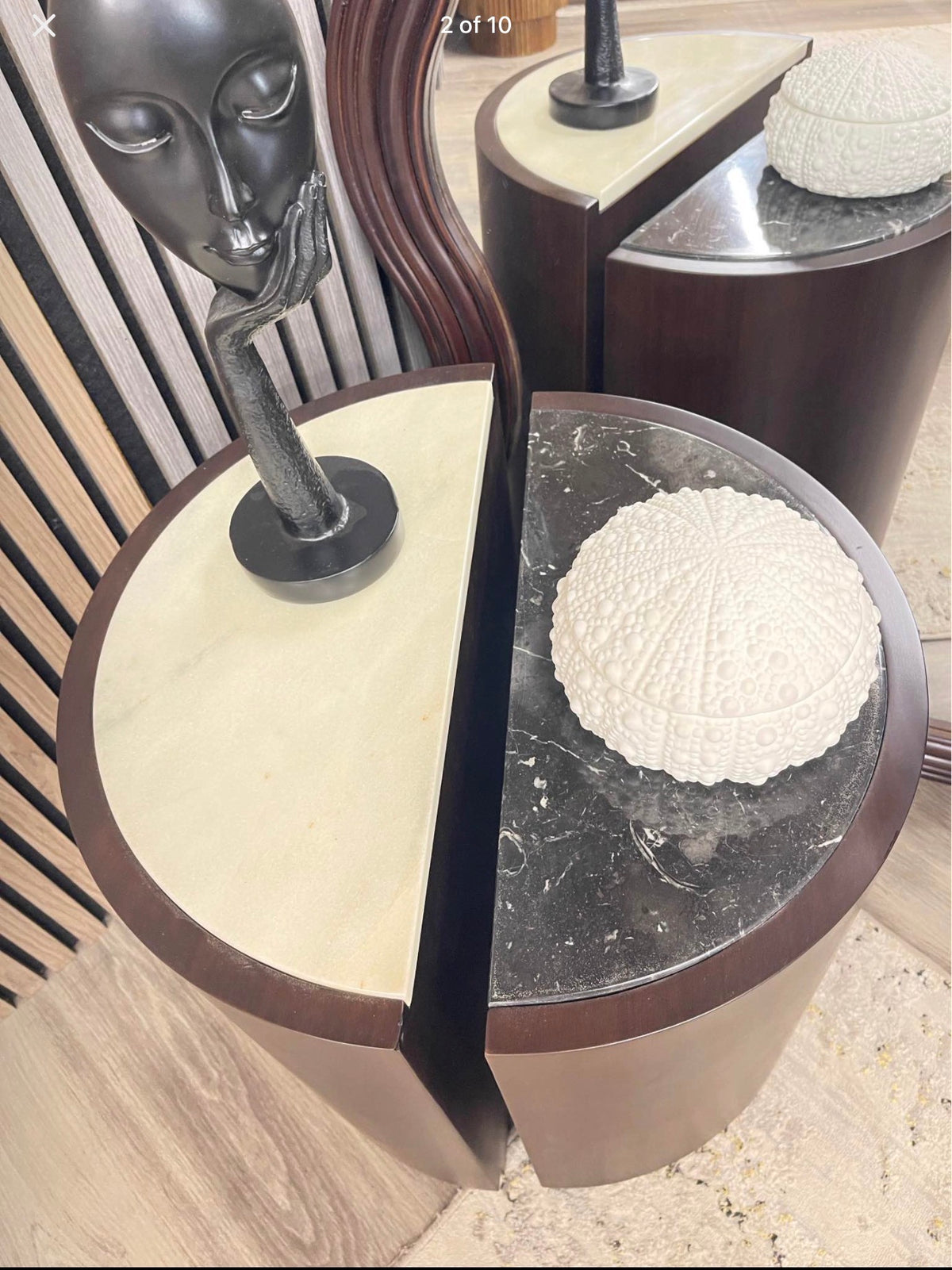 Natural Wood And Marble Side Table