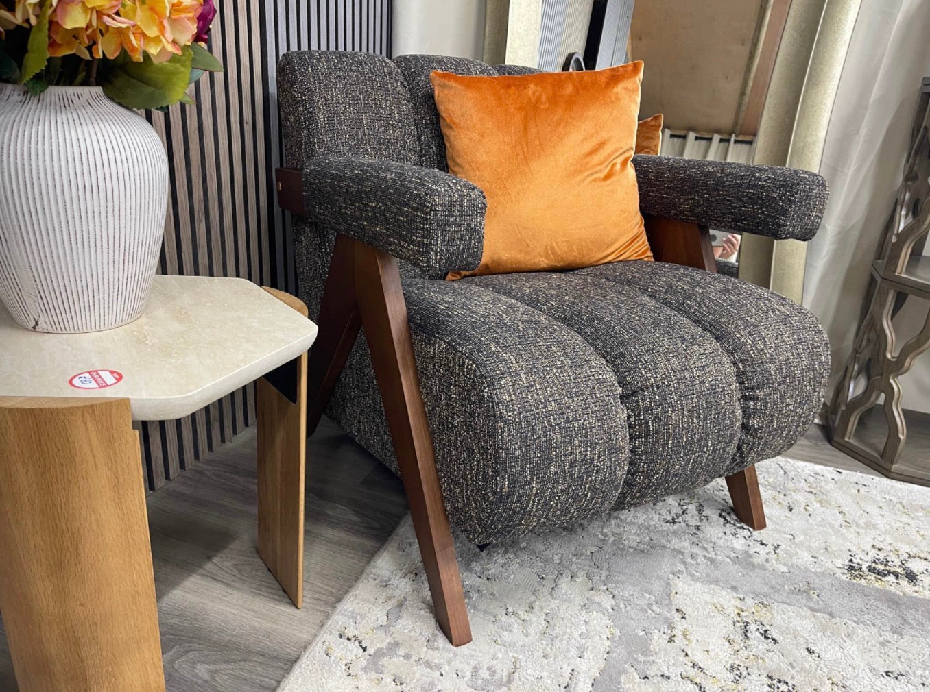 Paulo Speckled Espresso Boucle Armchair