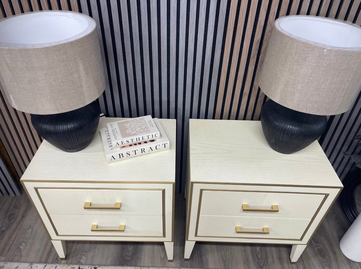 Set Of 2 Emma Cream And Brass Bedside Tables
