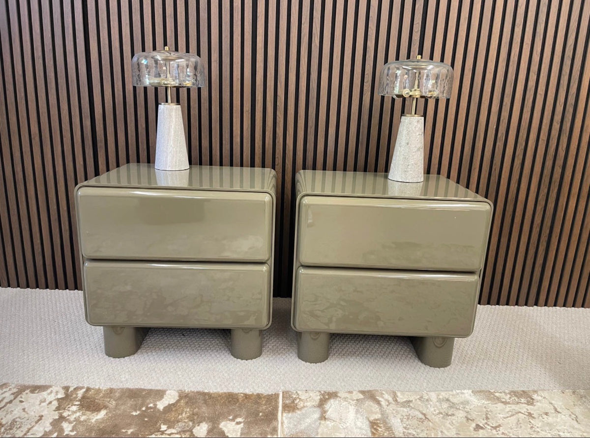 Set Of 2 High Gloss Moss Green Bedside Tables