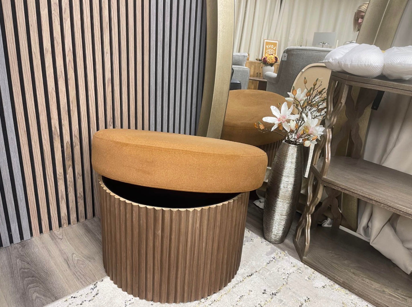 Caramel Mohair Velvet Storage Footstool