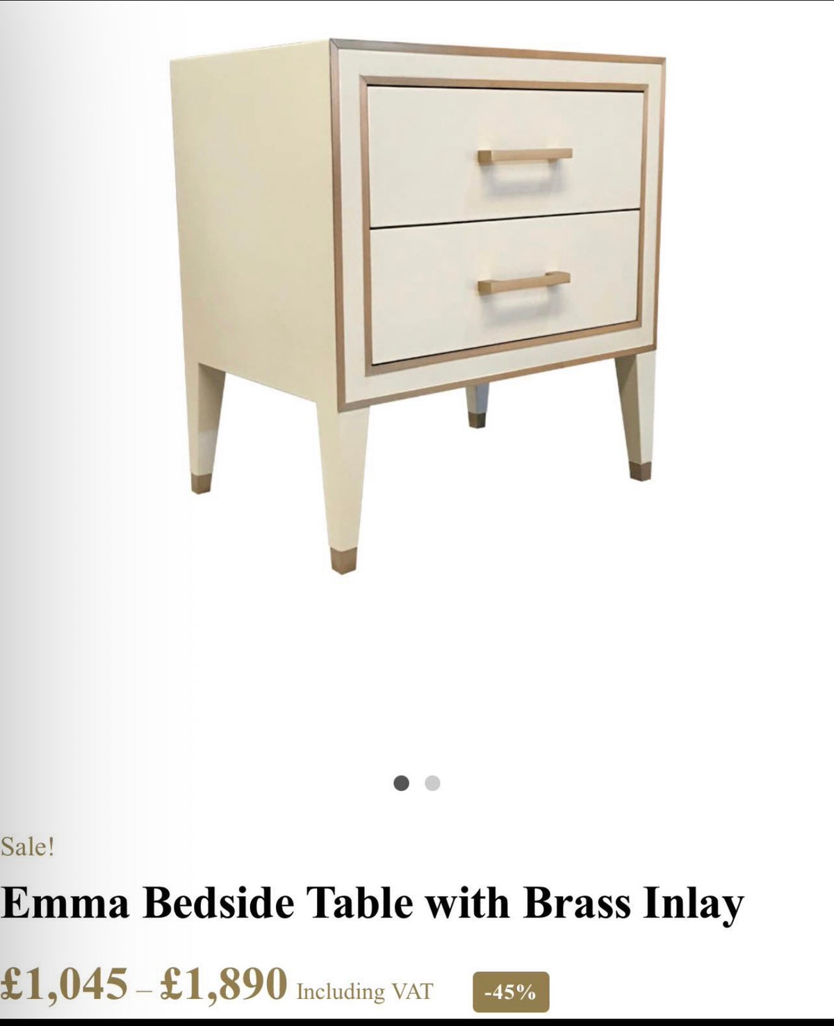 Set Of 2 Emma Cream And Brass Bedside Tables
