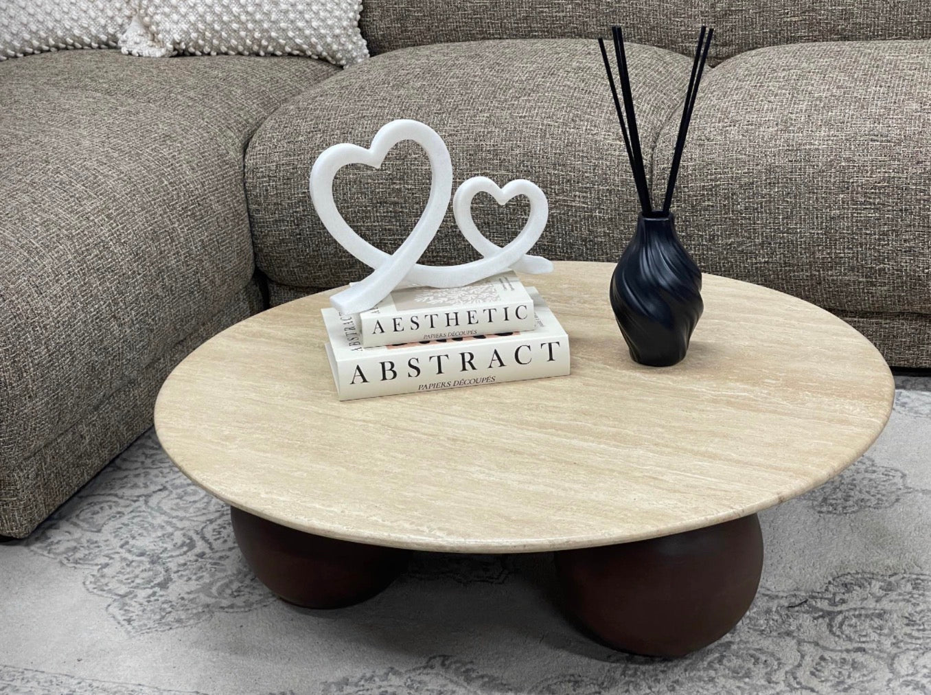 Round Natural Travertine Coffee Table