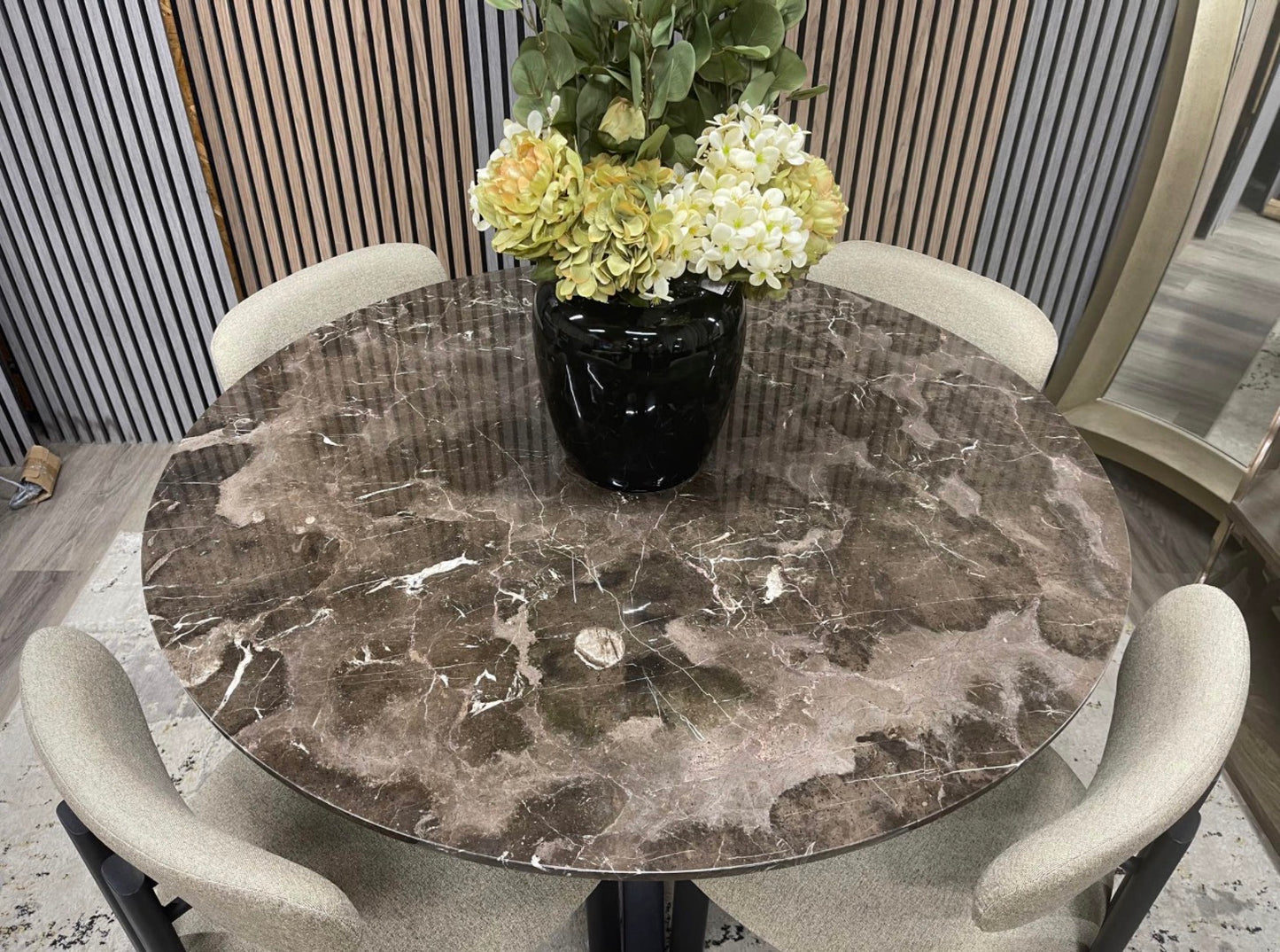 Marble Round Dining Table And 4 Dining Chairs