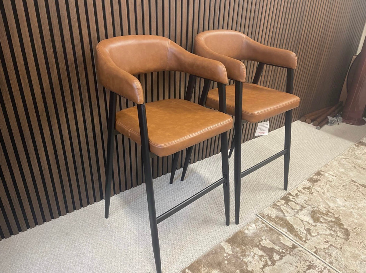 Presley Tan Faux Leather Kitchen Stools x2