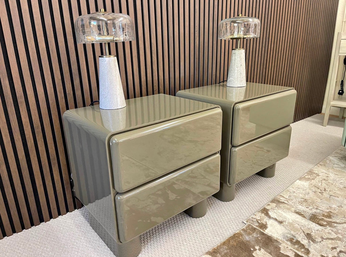 Set Of 2 High Gloss Moss Green Bedside Tables