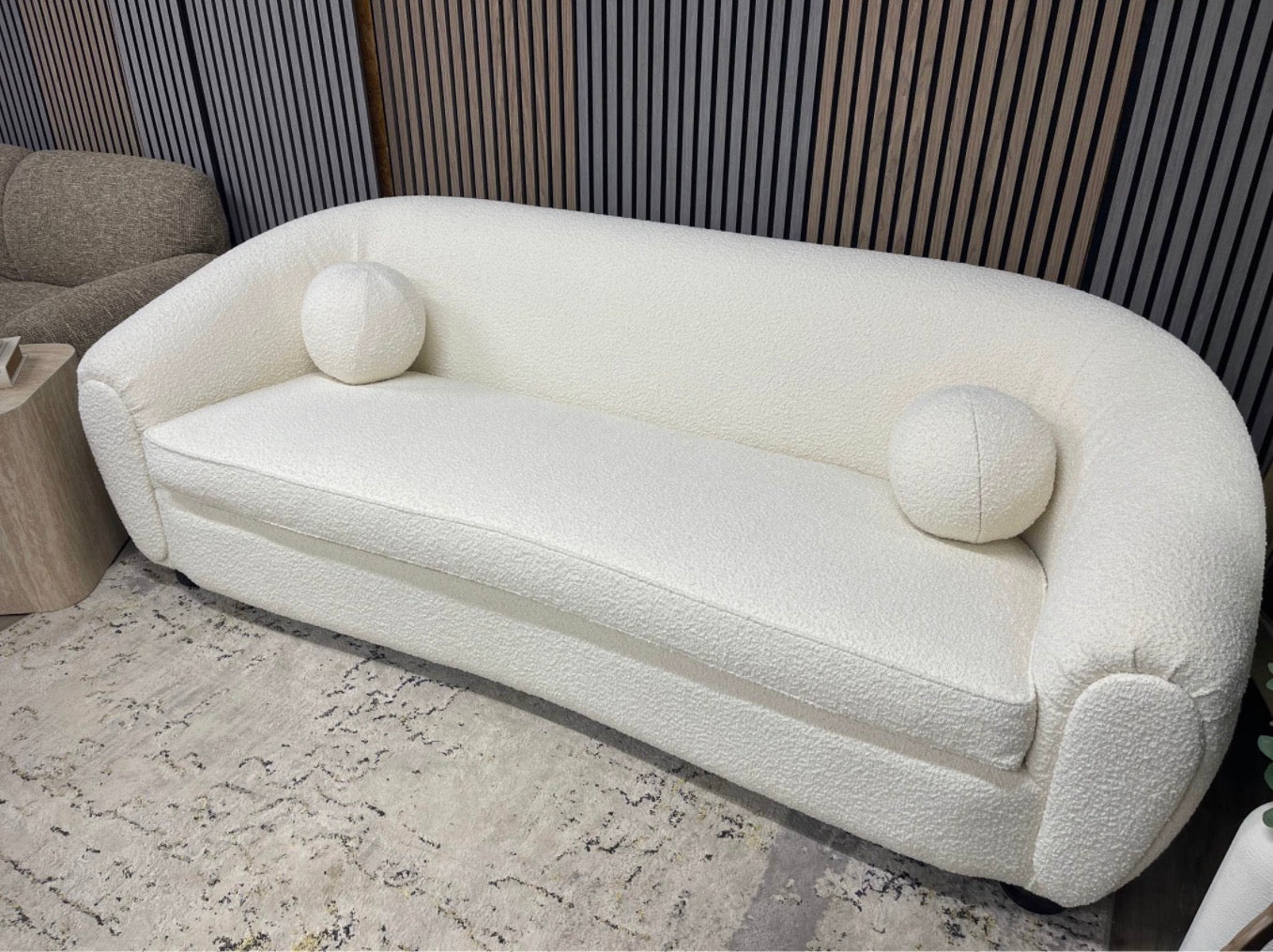 White Boucle 3 Seater Sofa
