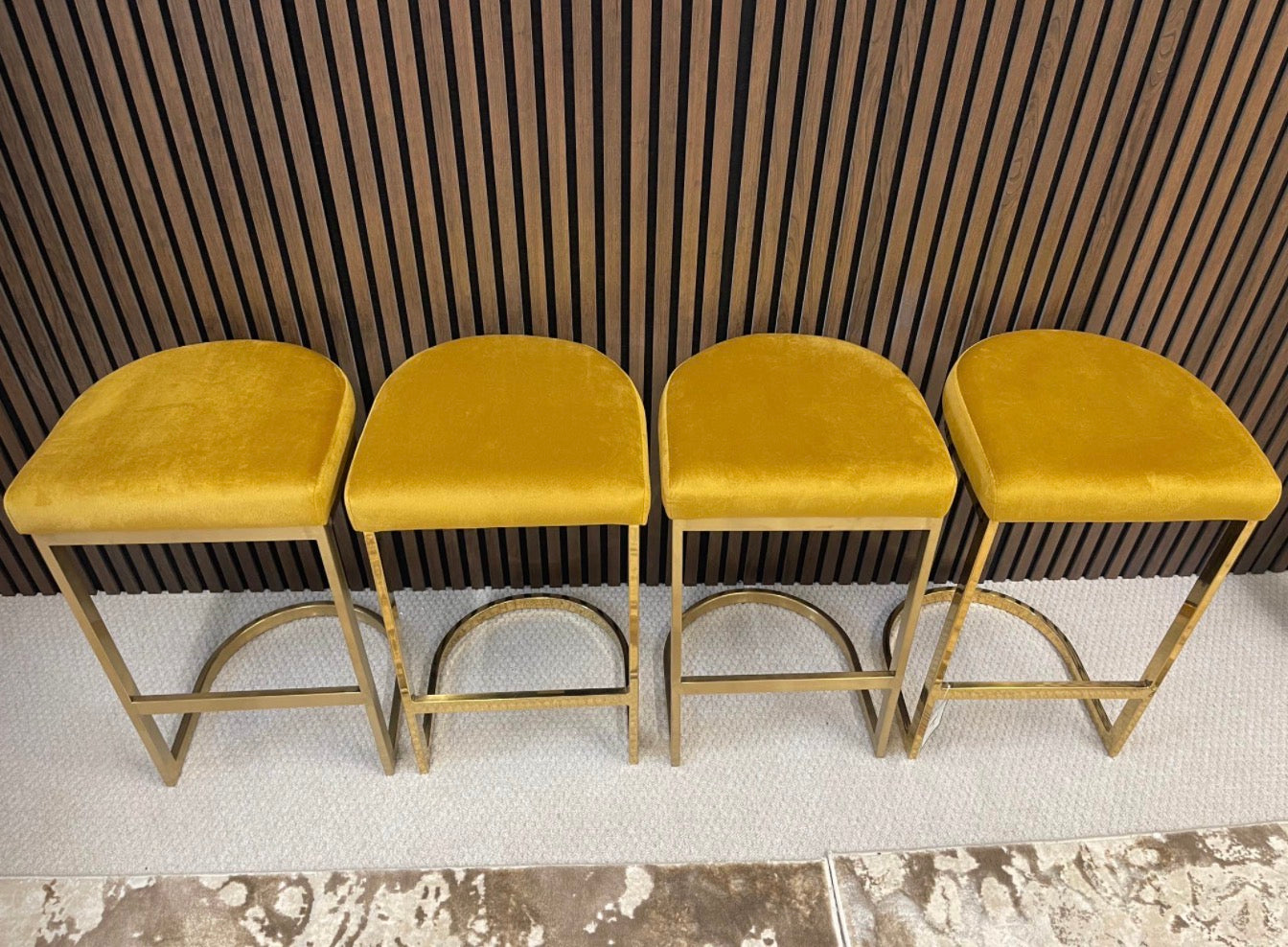 Matteo Mustard Velvet Stools x4