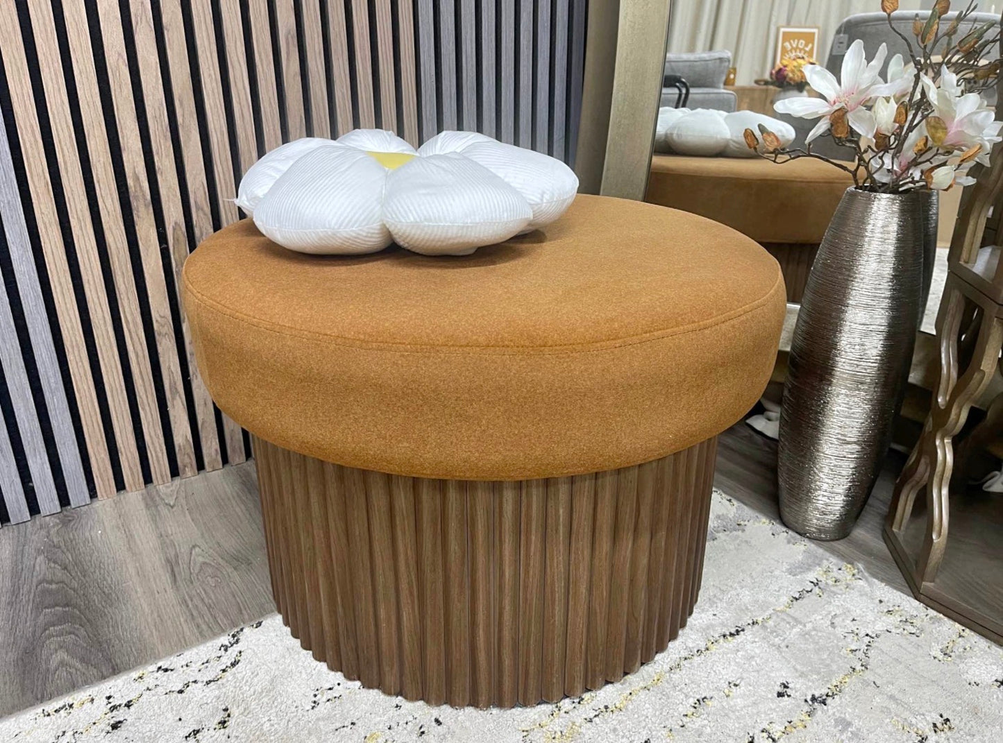 Caramel Mohair Velvet Storage Footstool