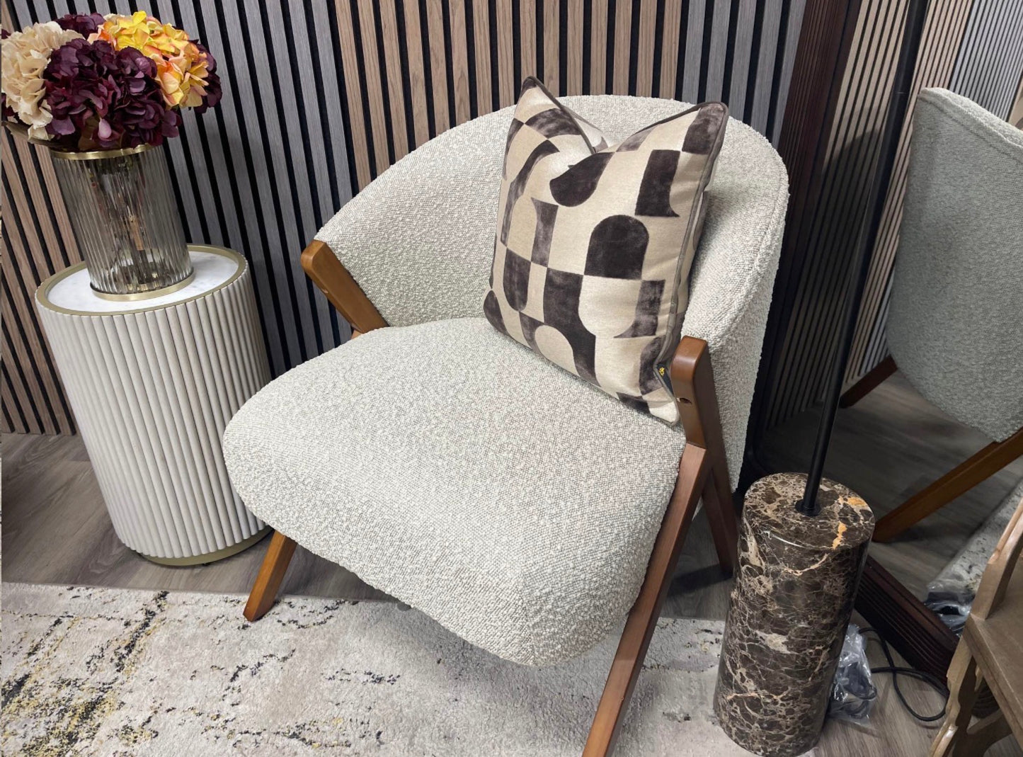 Kira Speckled Stone Boucle Accent Chair