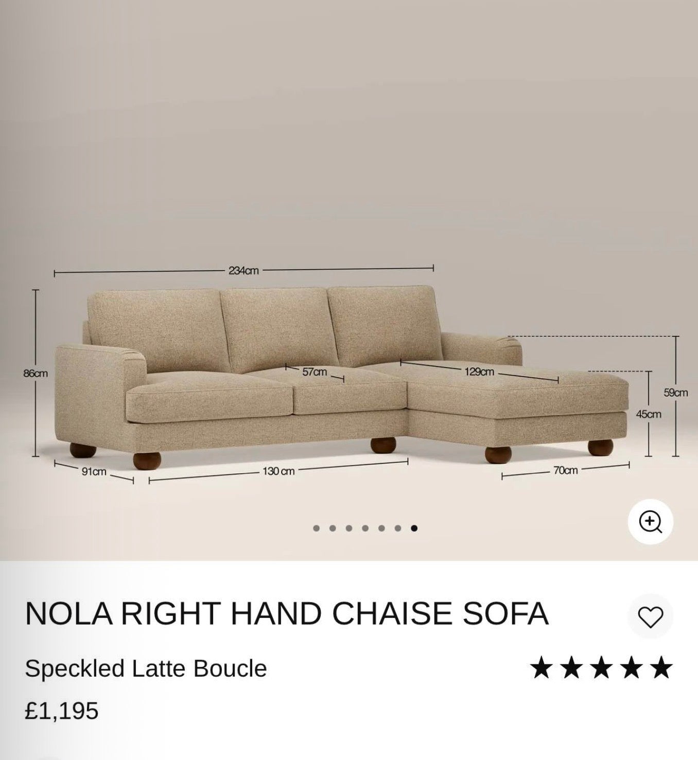 Nola Caramel Mohair Velvet Right Hand Chaise Sofa