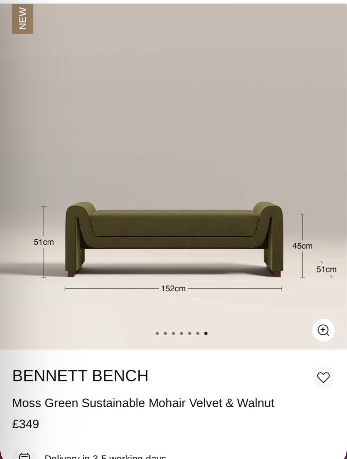 Bennett Moss Green Mohair Velvet Bench