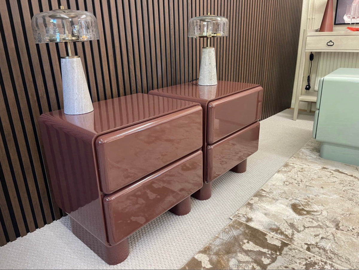 Set Of 2 Gloss Burgundy Bedside Tables
