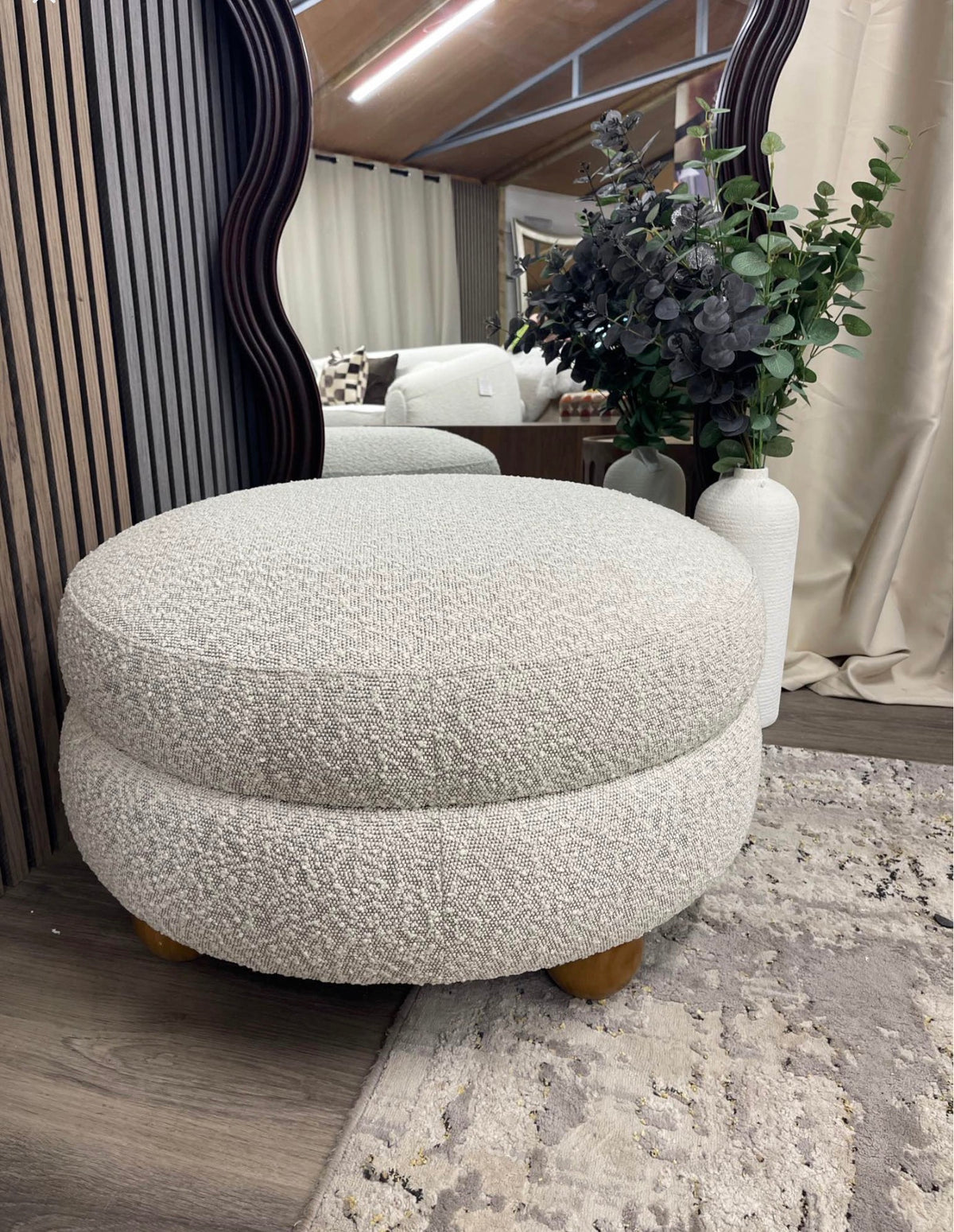 Speckled Stone Boucle Round Footstool