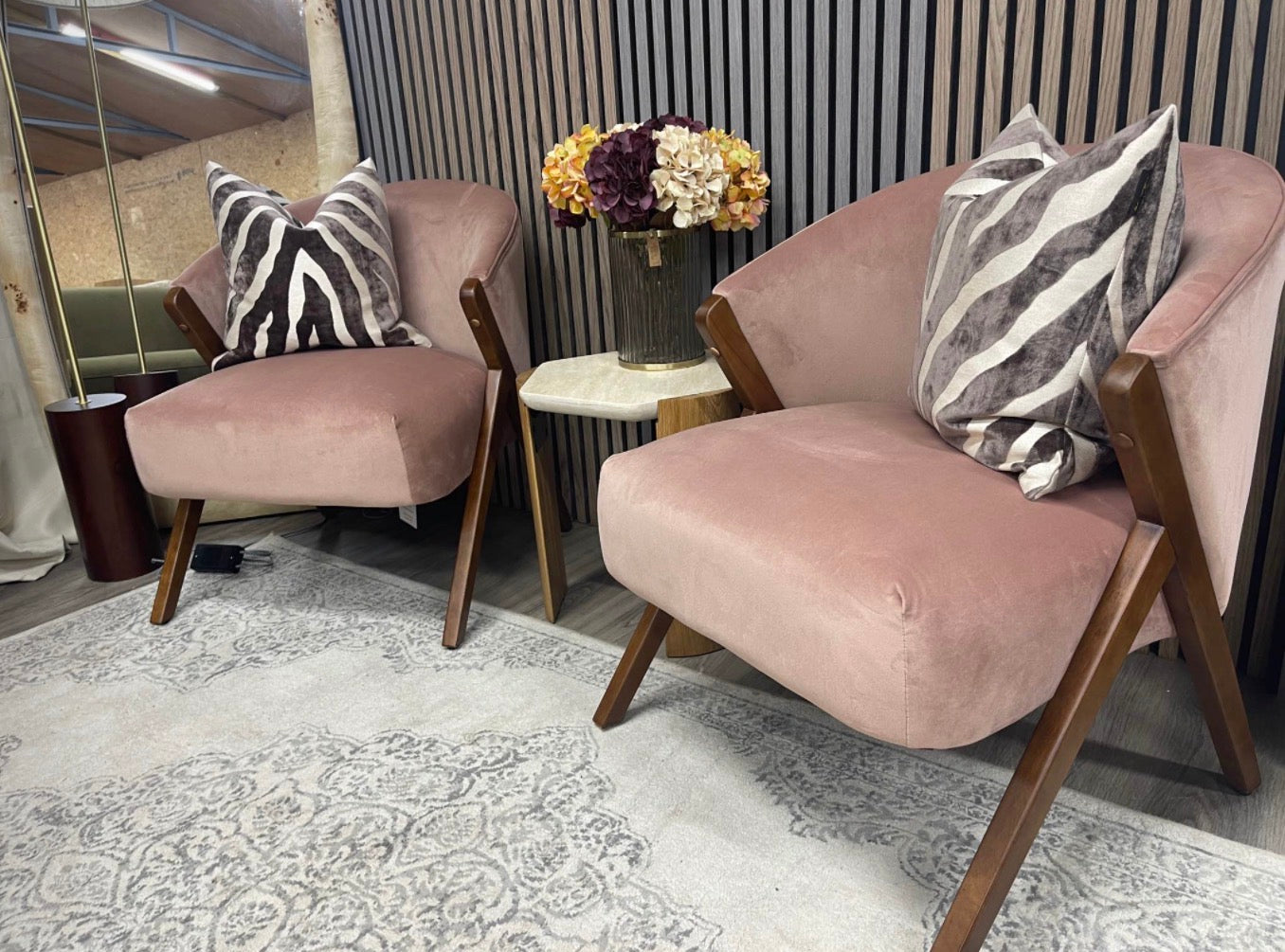Set Of 2 Blush Pink Velvet Accent Chairs
