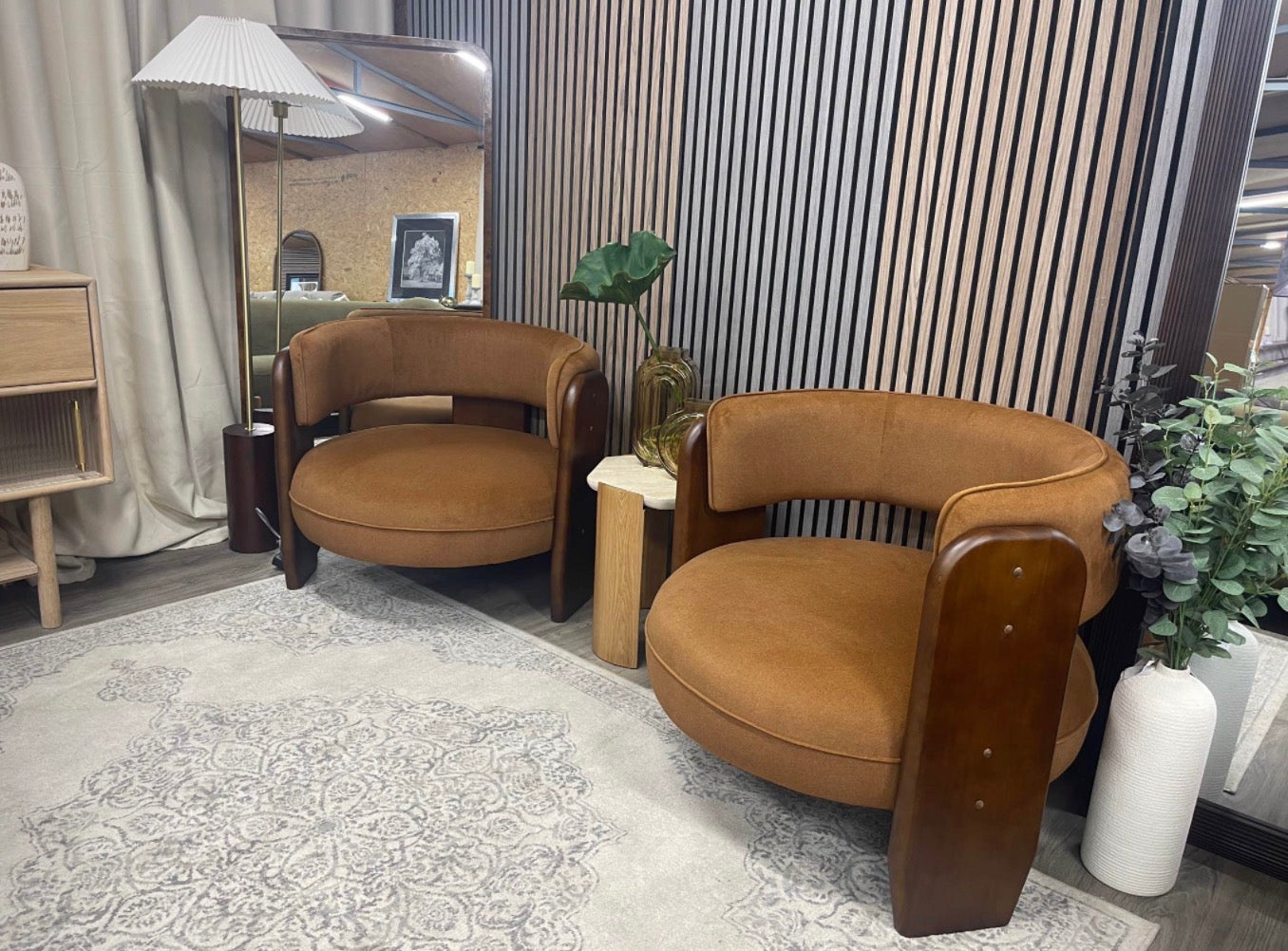 Set Of 2 Caramel Mohair Velvet Armchair