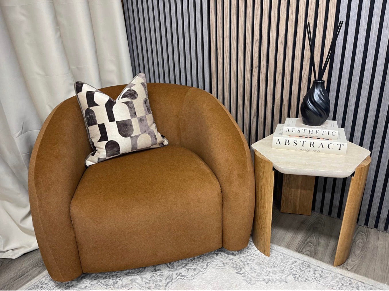 Caramel Brown Velvet Swivel Accent Chair
