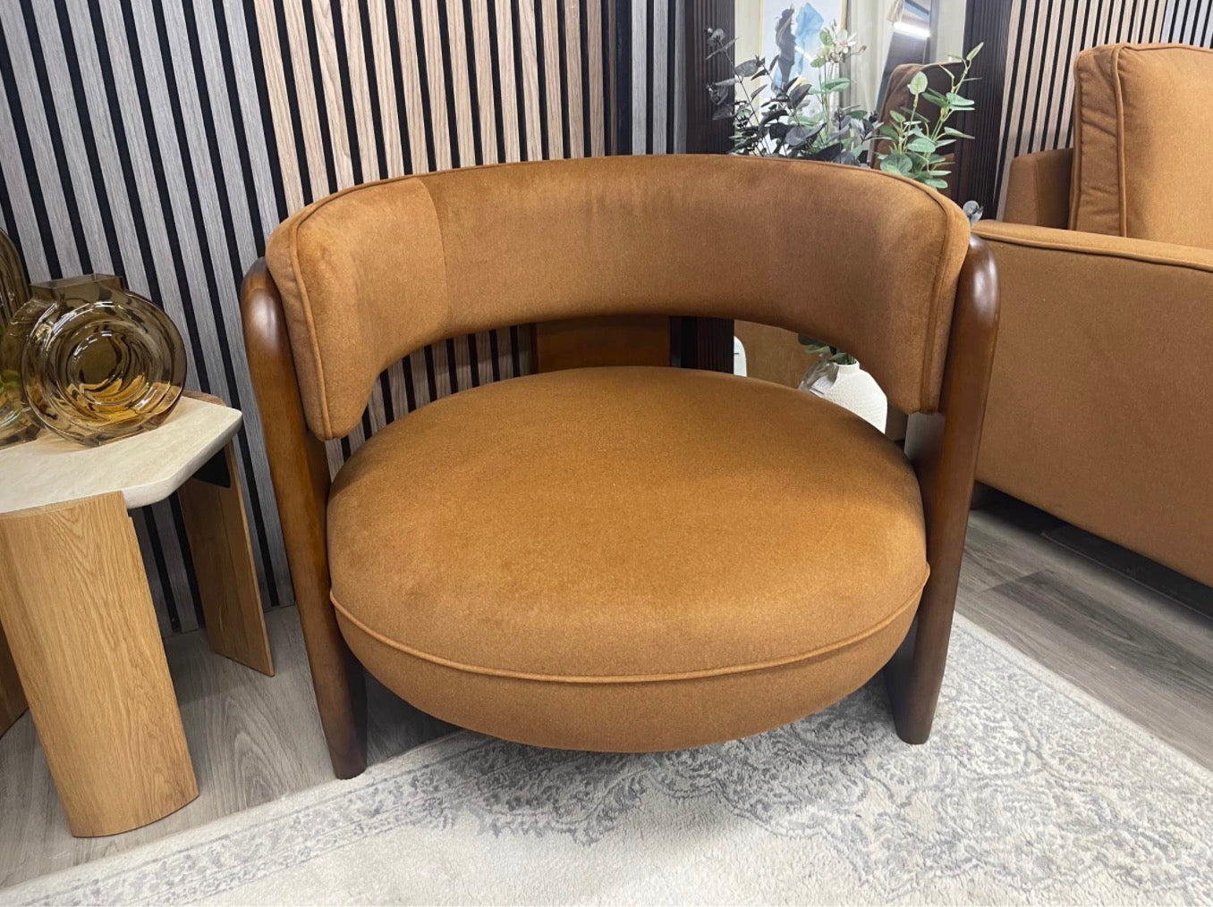 Set Of 2 Caramel Mohair Velvet Armchair
