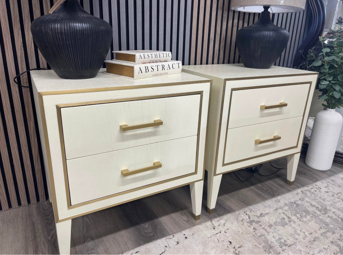 Set Of 2 Emma Cream And Brass Bedside Tables