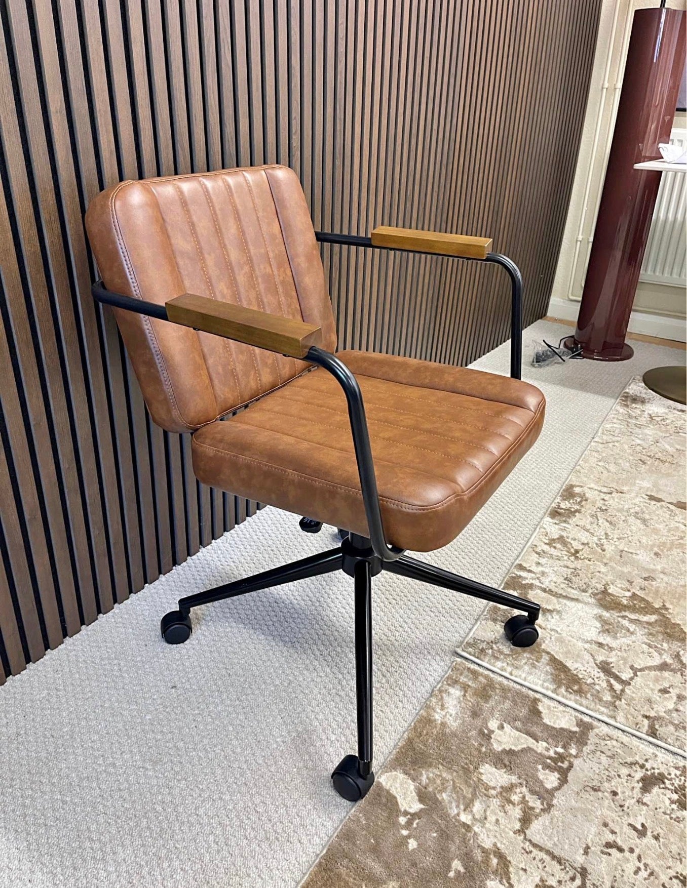 Vintage Tan Faux Leather Office Chair
