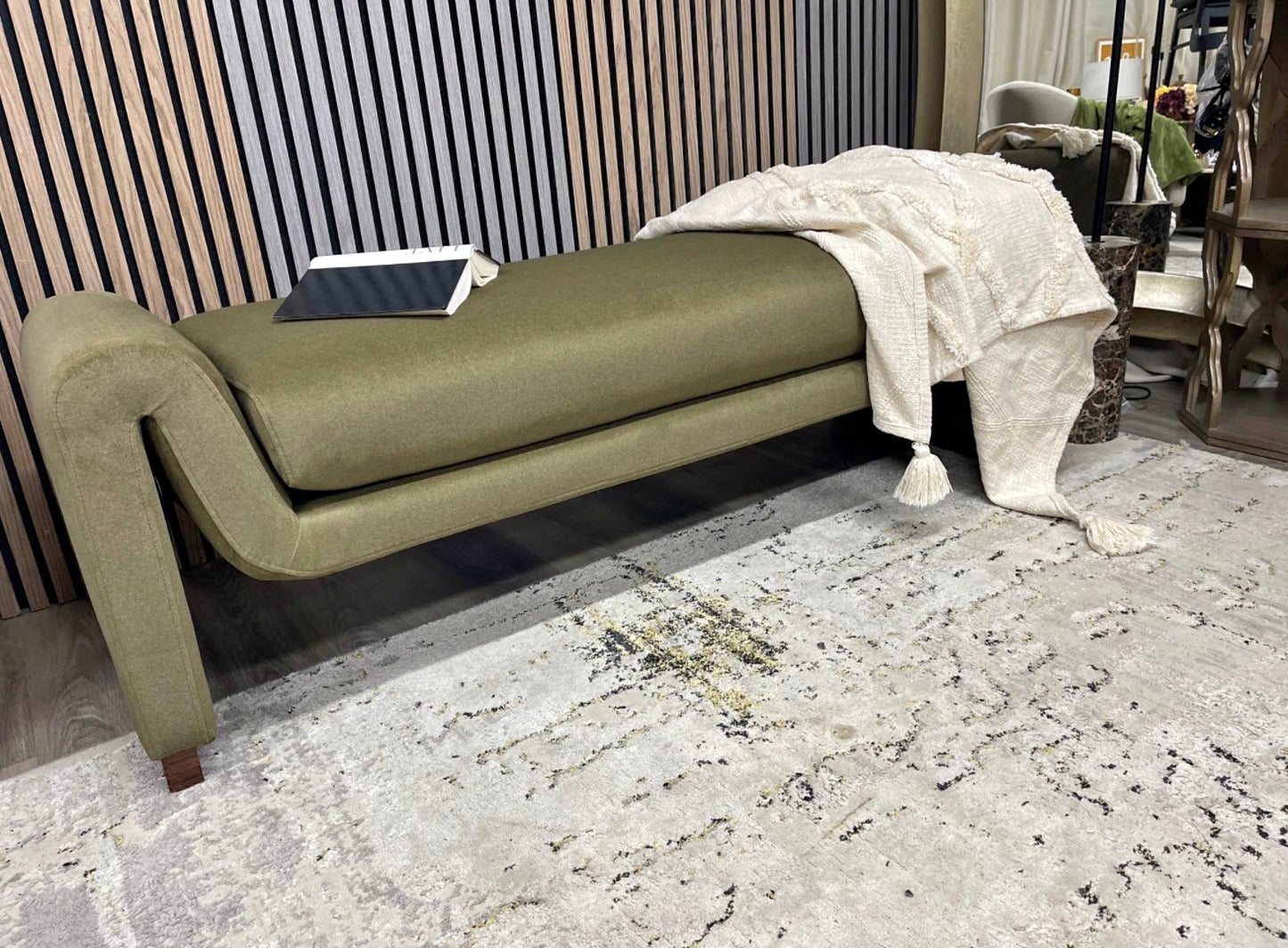 Bennett Moss Green Mohair Velvet Bench