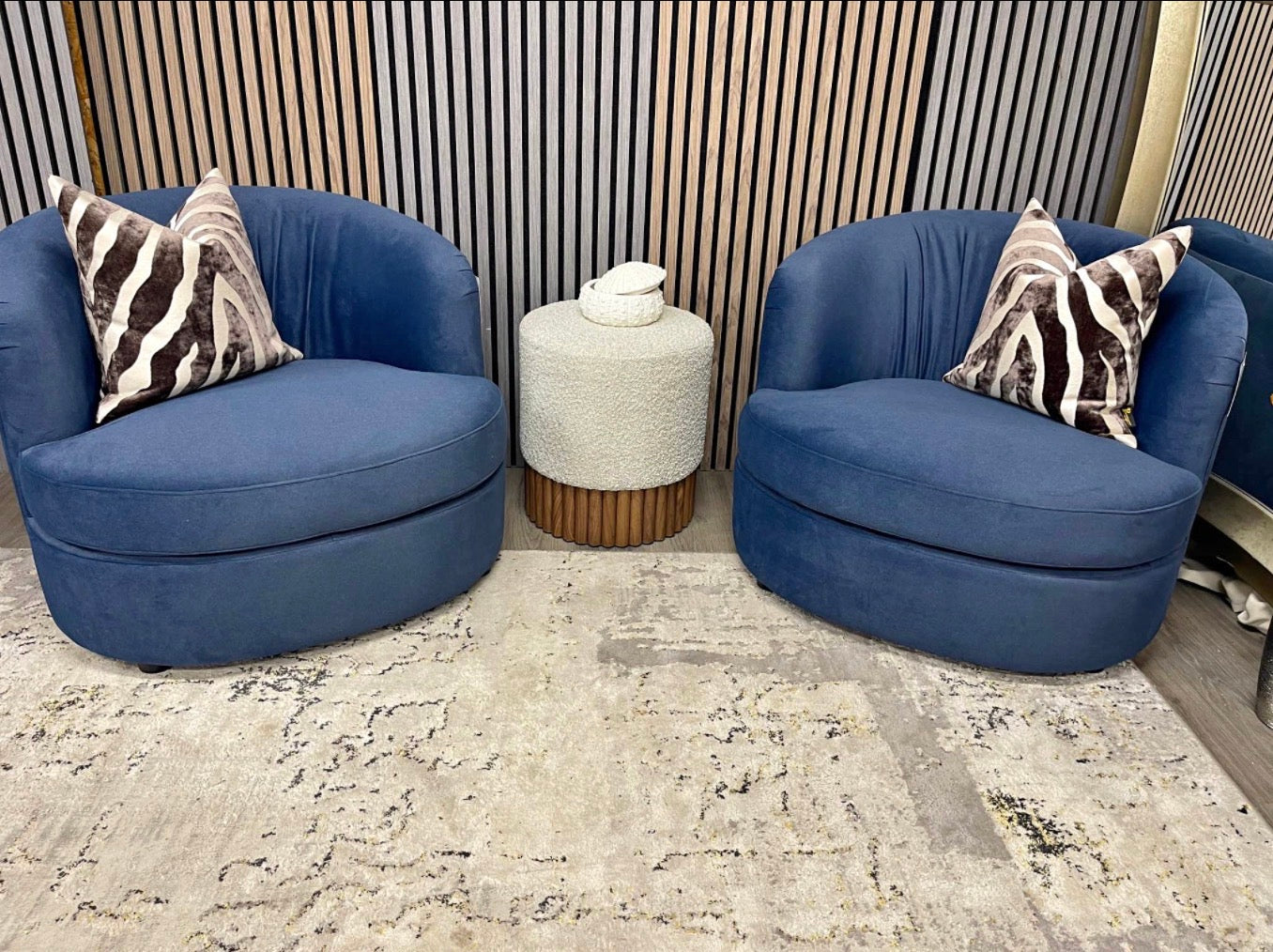 Set Of 2 Portland Mohair Ocean Blue Accent Chairs