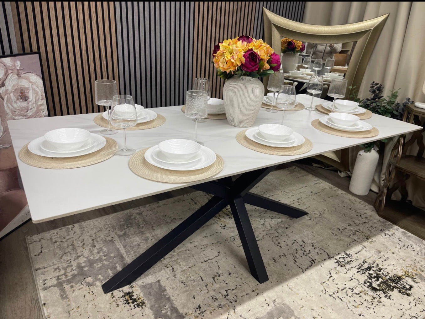 White Ceramic Rectangle 8 Seat Dining Table