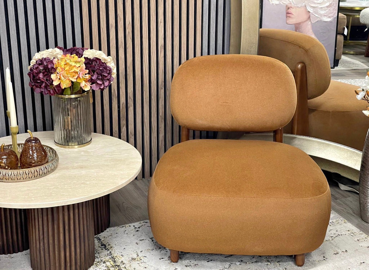 Didsbury Caramel Brown Mohair and Walnut Accent Chair