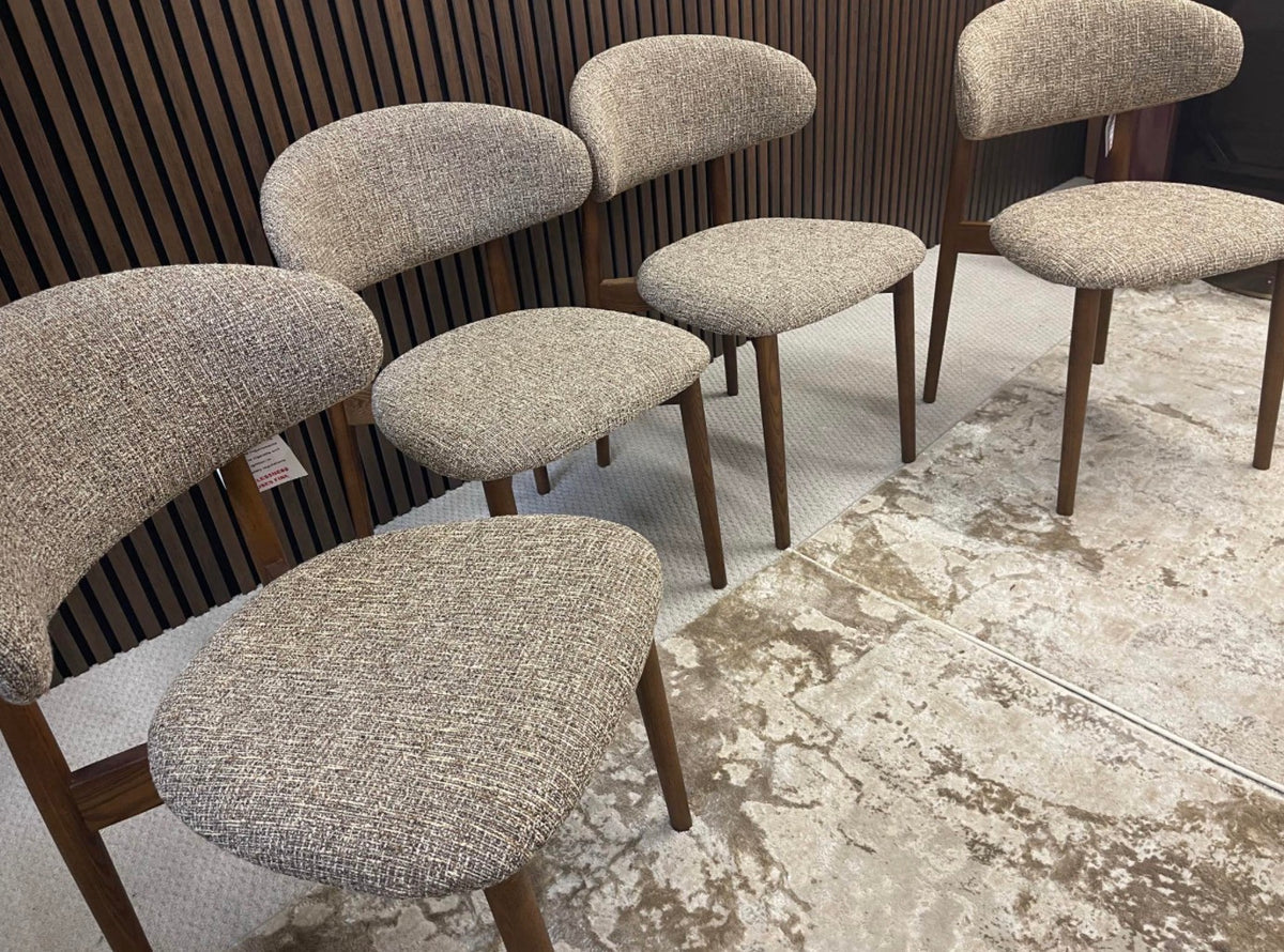 Halston Cappuccino Speckled Boucle Dining Chairs x4