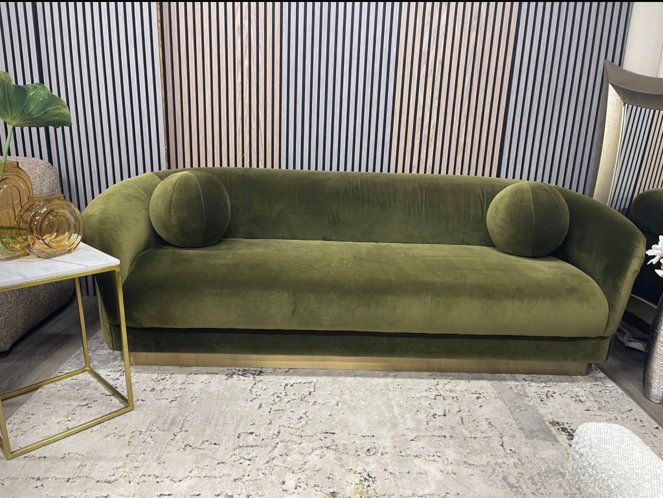 Valentin Moss Green Velvet 3 Seater Sofa