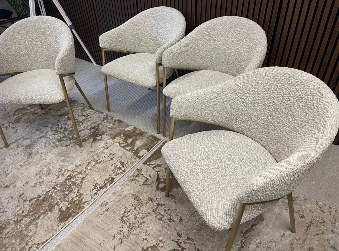 Speckled Stone Boucle Carver Dining Chairs x4