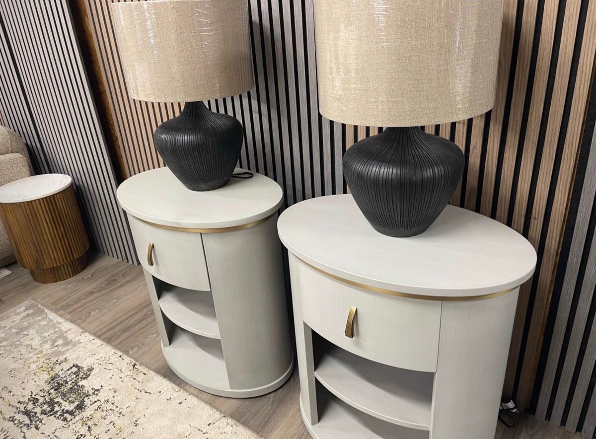 Set Of 2 Light Grey Nova Oval Bedside Tables