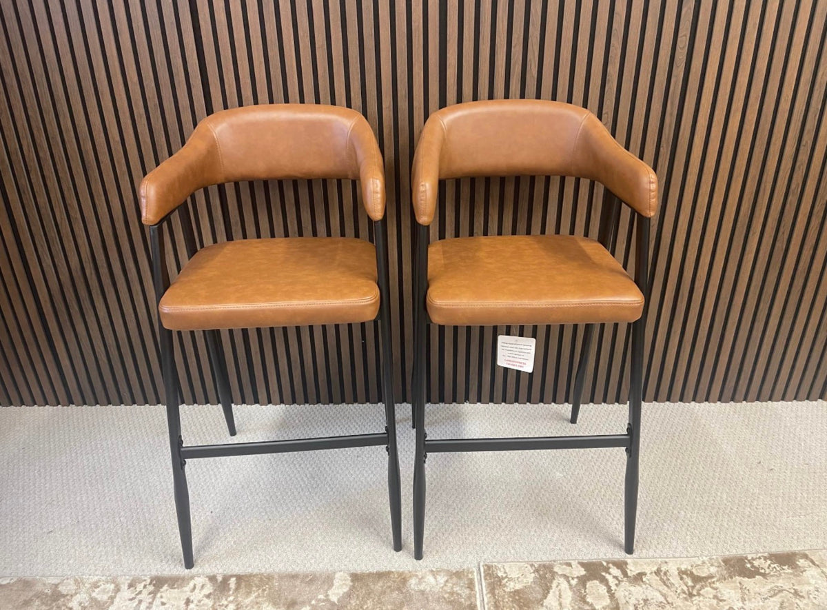 Presley Tan Faux Leather Kitchen Stools x2