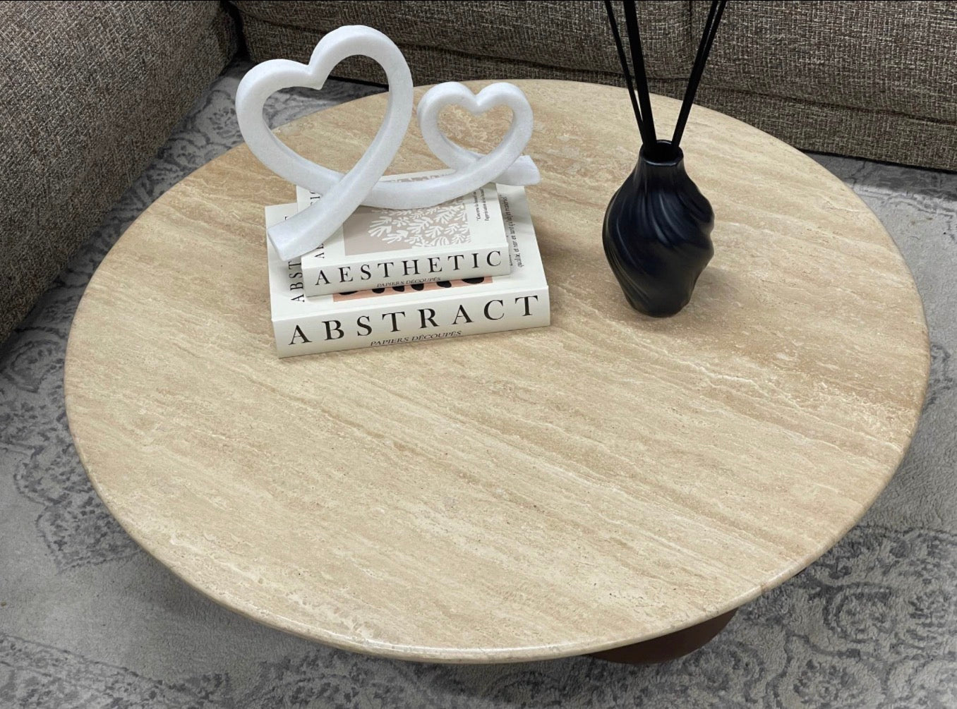 Round Natural Travertine Coffee Table