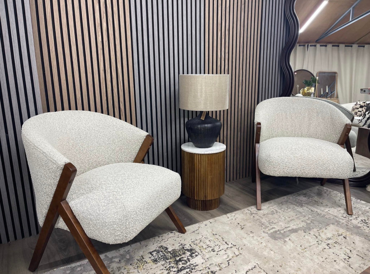 Set Of 2 Kira Speckled Stone Boucle Accent Chairs
