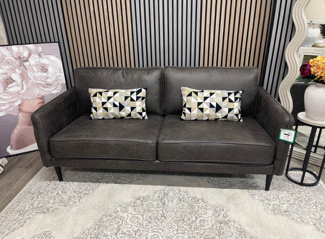 Dark Brown Faux Leather 2 Seater Sofa