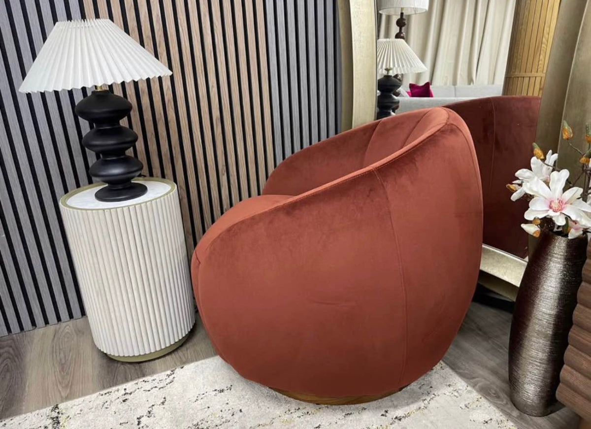 Burgundy Velvet Swivel Armchair
