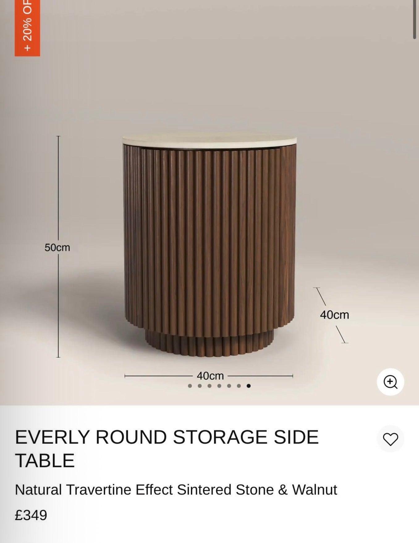 Round Storage Side Table With Travertine Top