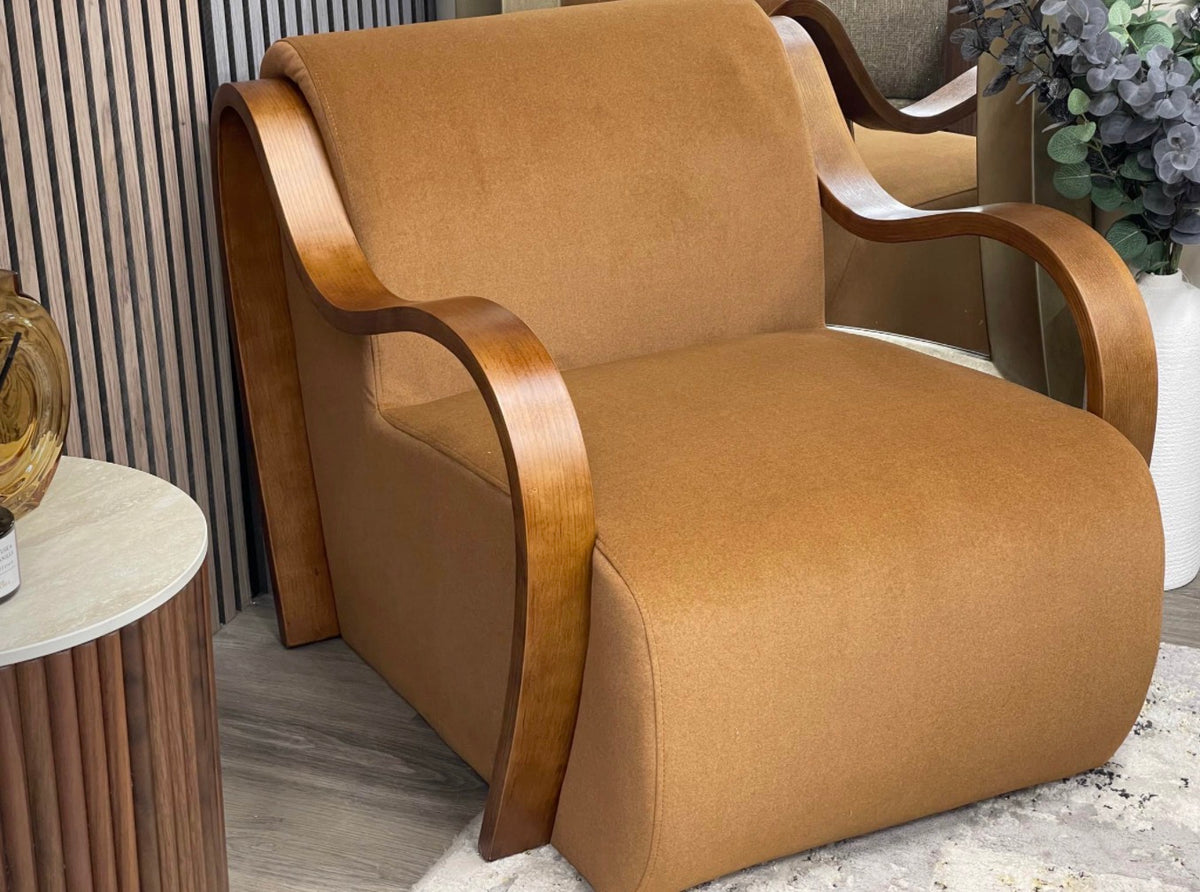 Caramel Mohair Velvet Armchair